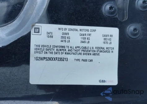 1999 Pontiac Grand Prix Gt from USA, damaged, VIN 1G2WP52KXXF235213